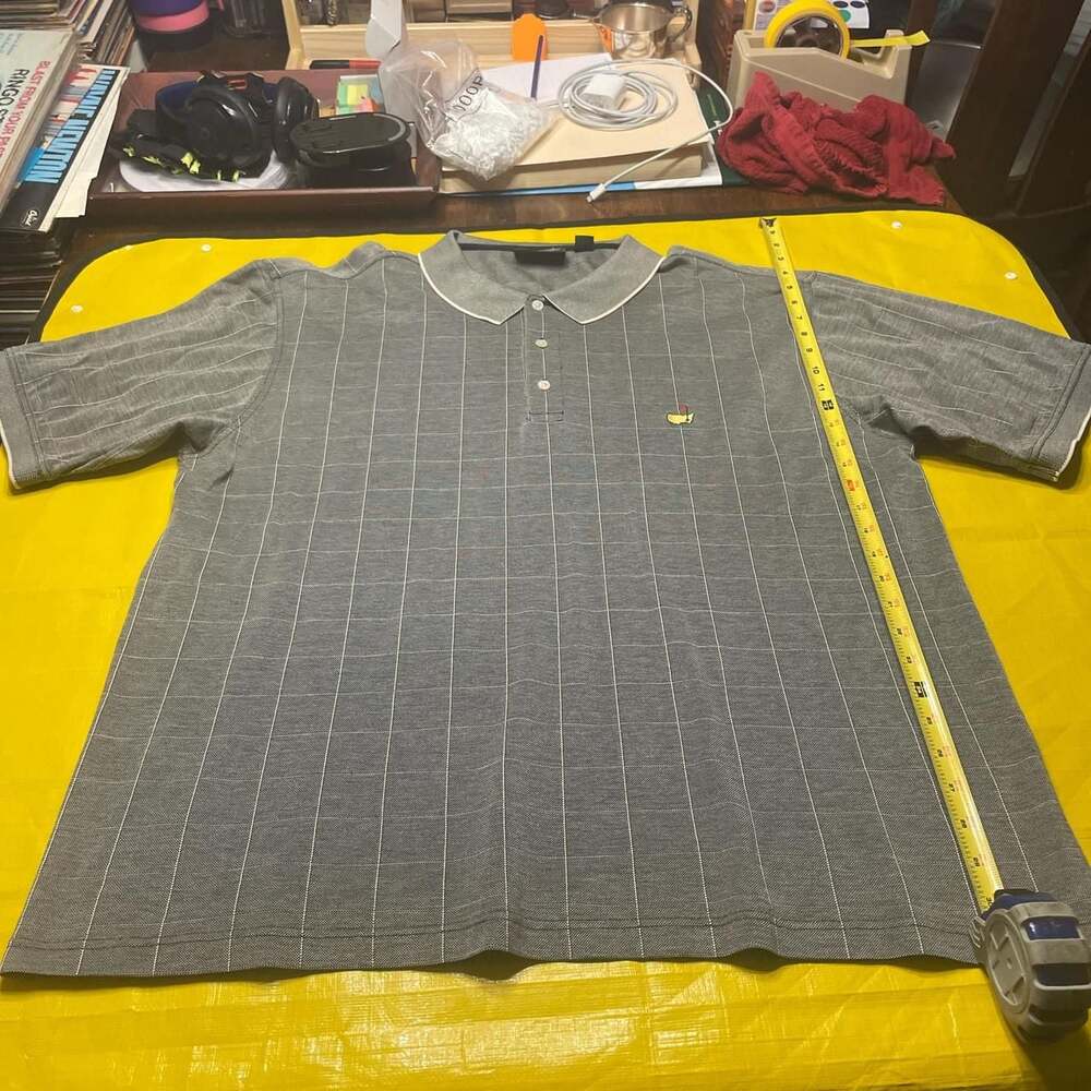 Amen Corner Masters Grey and White Pinstripe Polo Shirt